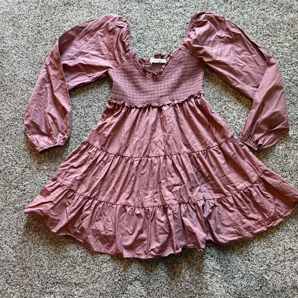 *Small Altar’d State Dress Rose stretchy Long sleeve dress puffy sleeve